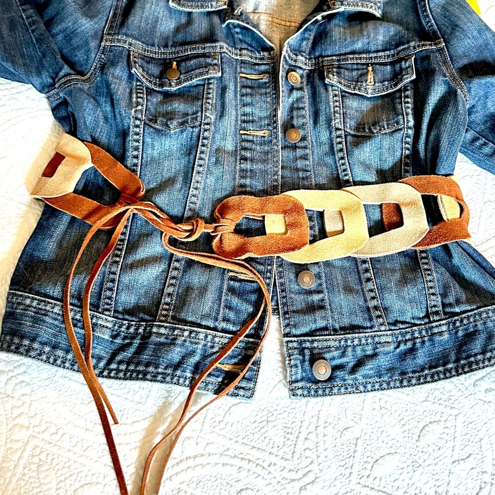 Vintage 1970’s Suede Leather Link Chain Tie Belt Retro  Boho Vibes